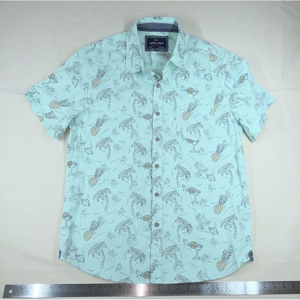 Nickel & Iron‎ Men's M Light Blue Tropical Graphic SS Button-Up 100Cotton